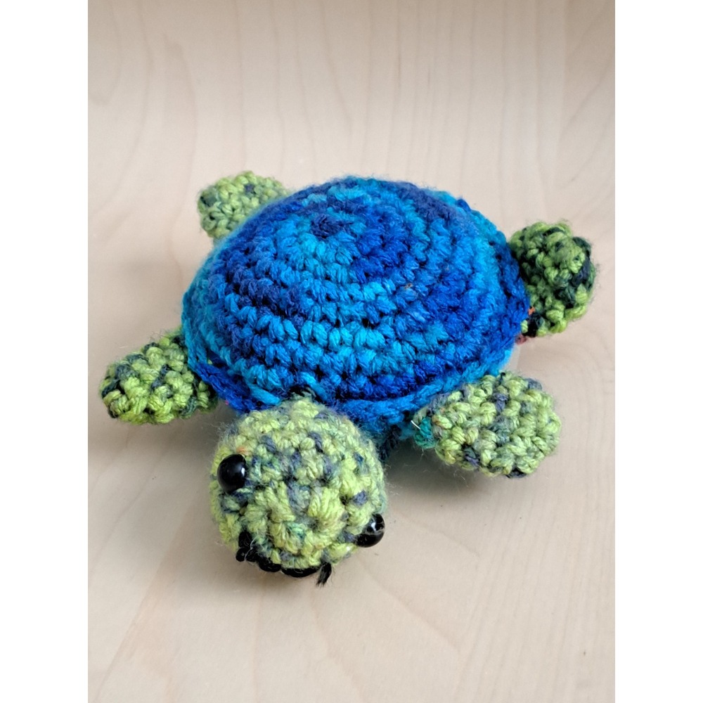 Handmade Crochet Turtle Plush Blue Green Soft Toy or Pin Cushion